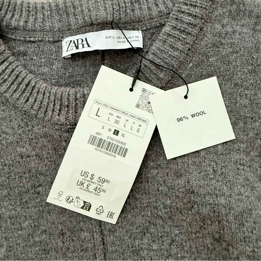 NWT Zara Gray Sleeveless Wood Blend Knit Sweater Vest Large - Picture 2 of 7